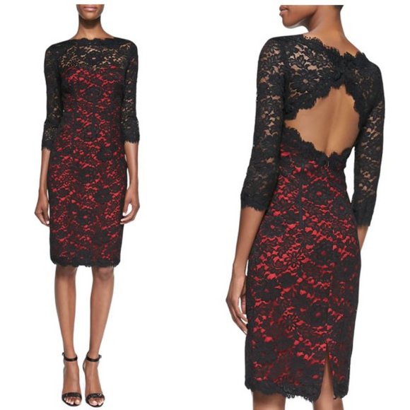 Monique Lhuillier Dresses & Skirts - MONIQUE LHUILLIER Open Back Lace Cocktail Dress